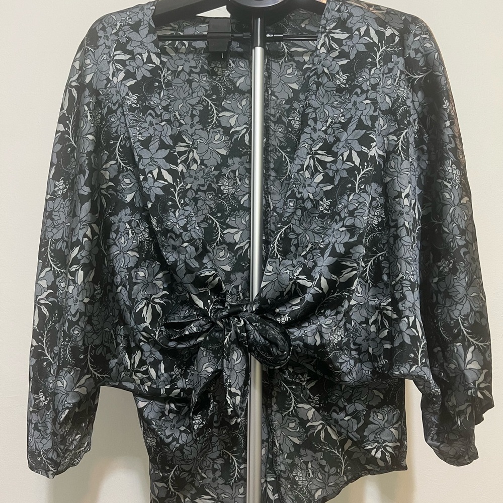 Steve Madden Dark Floral Tie-Front Blazer
